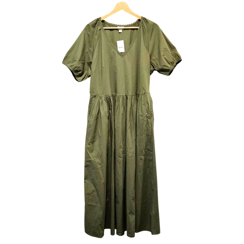 J. Crew Green Puff Sleeve Midi Dress Size 16